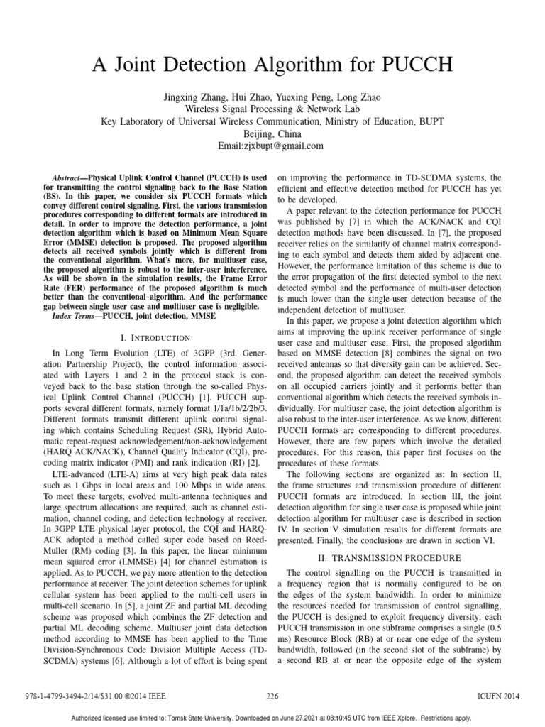 Joint Detection Algorithm for PUCCH | PDF | Modulation | Wireless