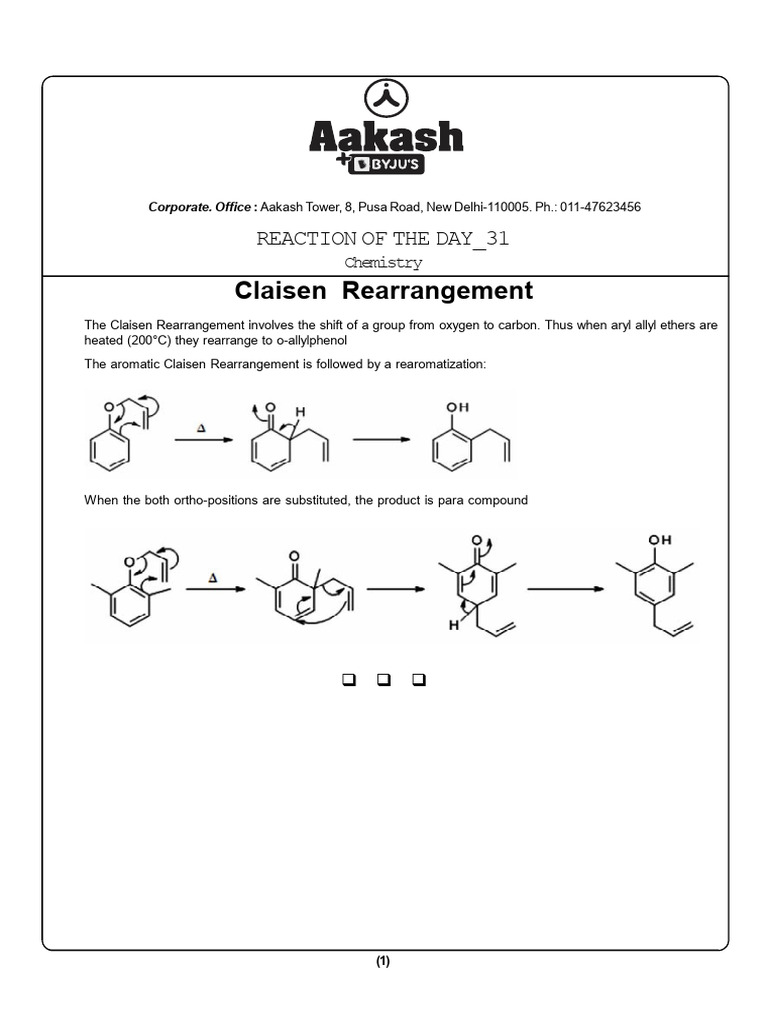 Claisen Rearrangement Mechanisms and Products | PDF | Chemical ...