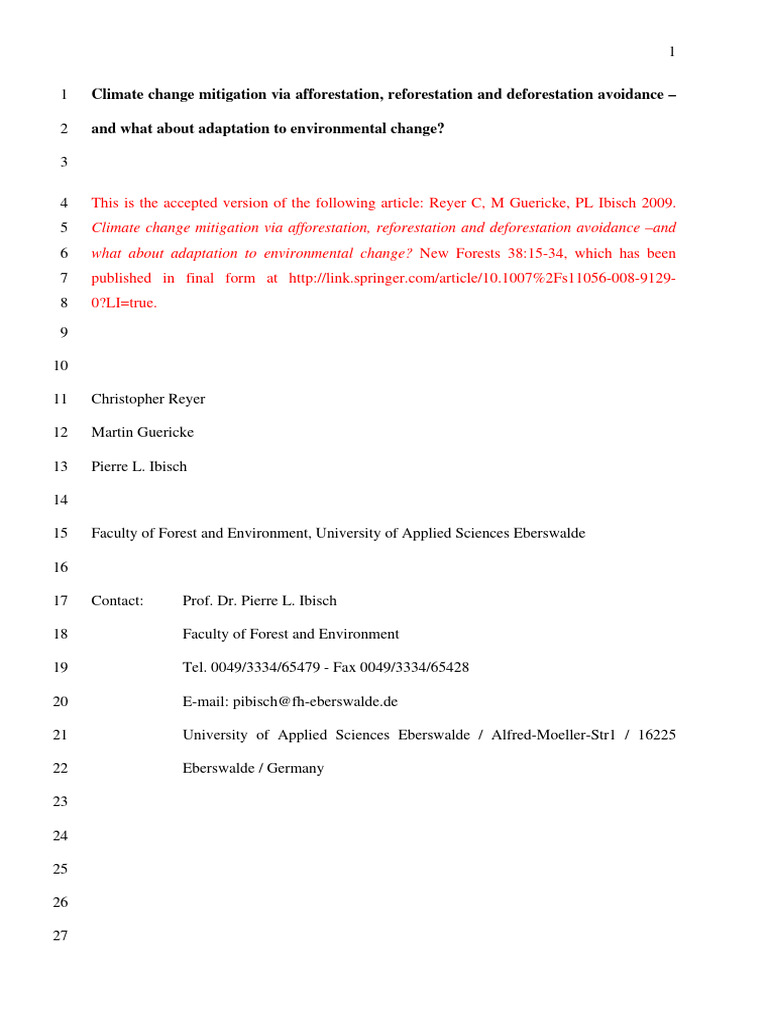 Climate Change Mitigation Via Afforestation, Reforestation and ...
