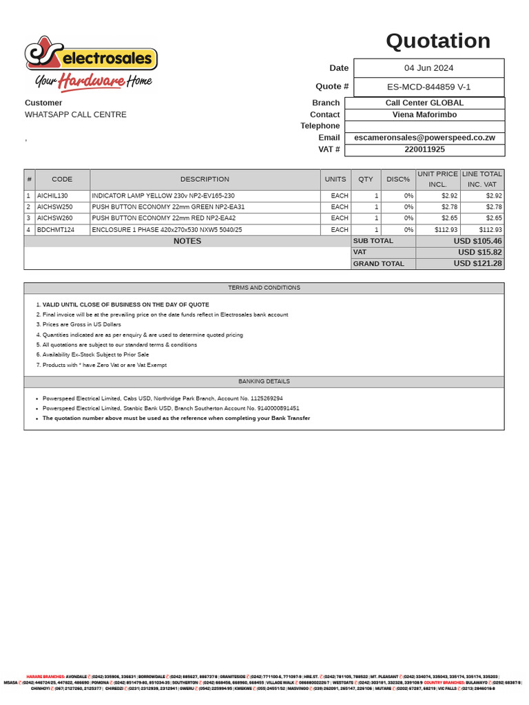Quotation for Electrical Components | PDF | United States Dollar ...