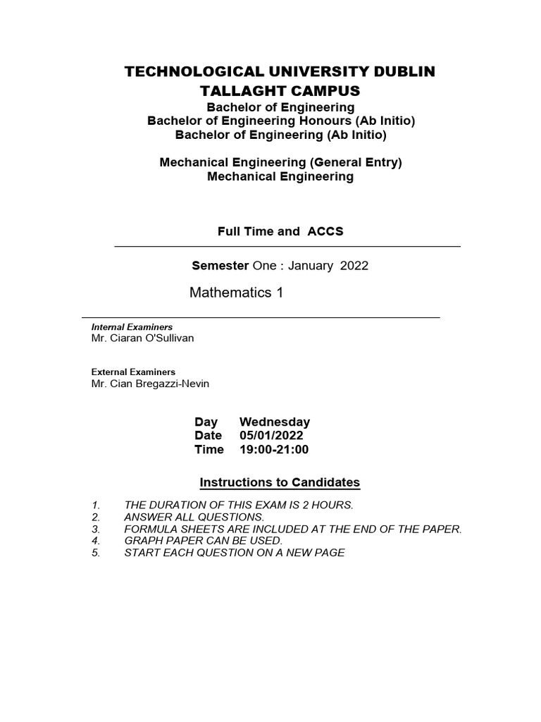 Math 1018 Exam Paper - Jan 2022 | PDF | Complex Number | Elementary ...