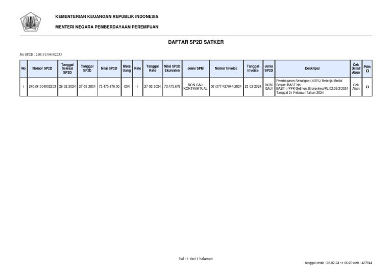 SP2D Podobeli Laptop KPPPA | PDF