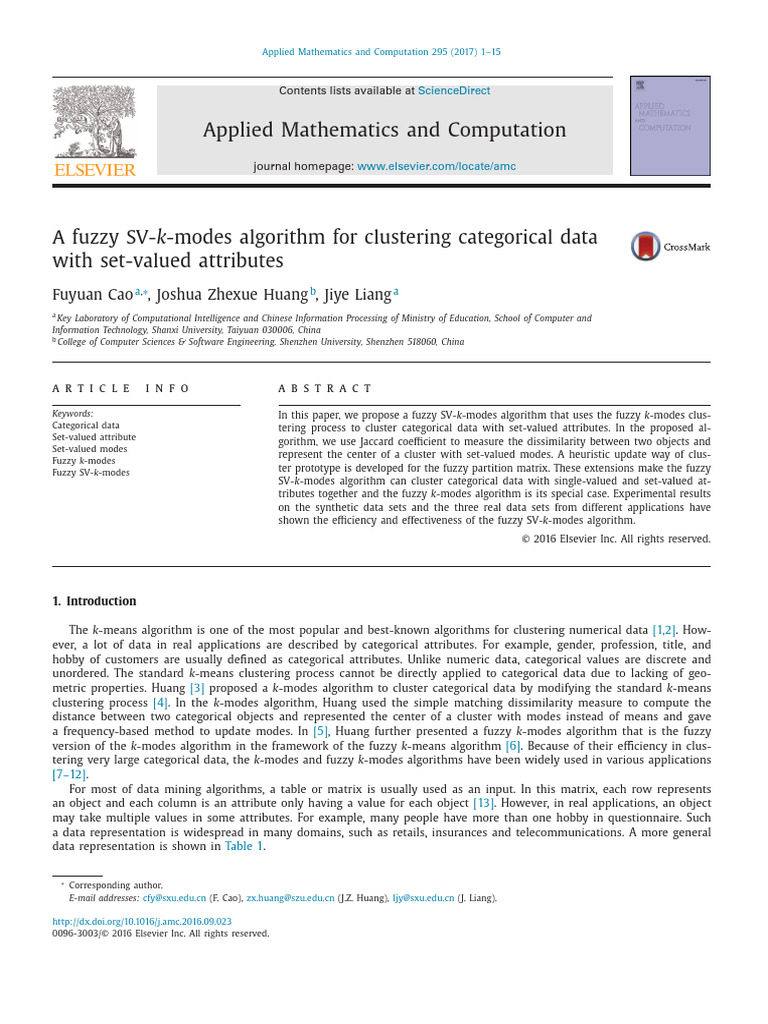 Fuzzy SV-k-Modes for Categorical Clustering | PDF | Cluster Analysis ...