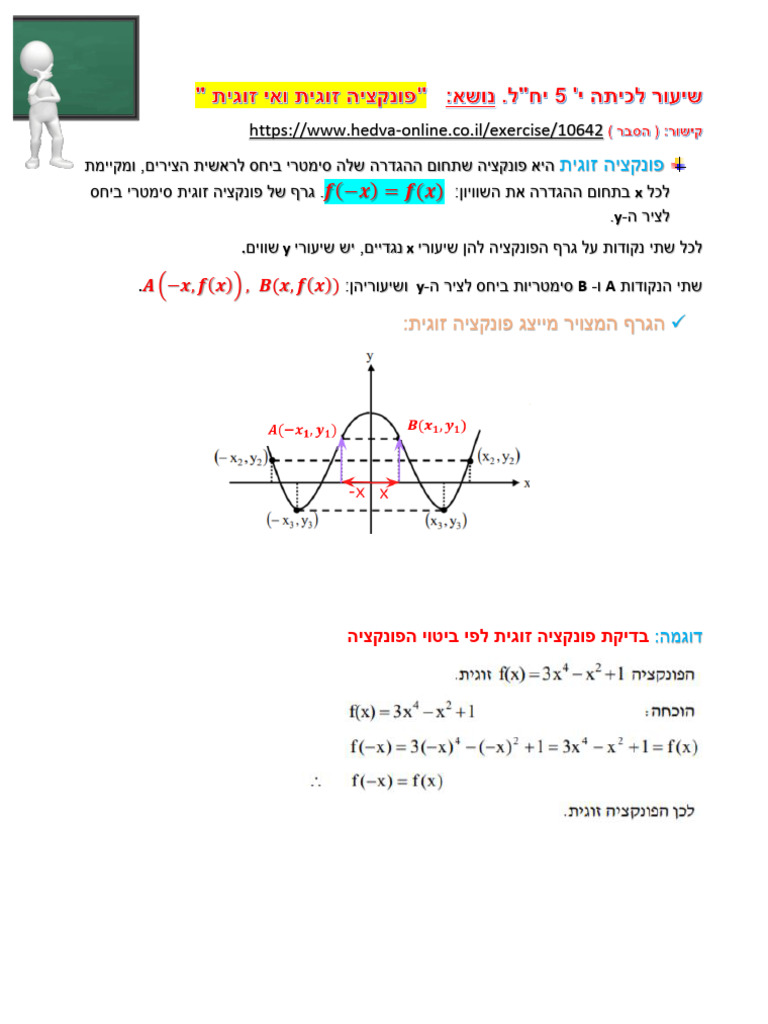 שיעור לכיתה י. פונקציה זוגית, אי זוגית | PDF