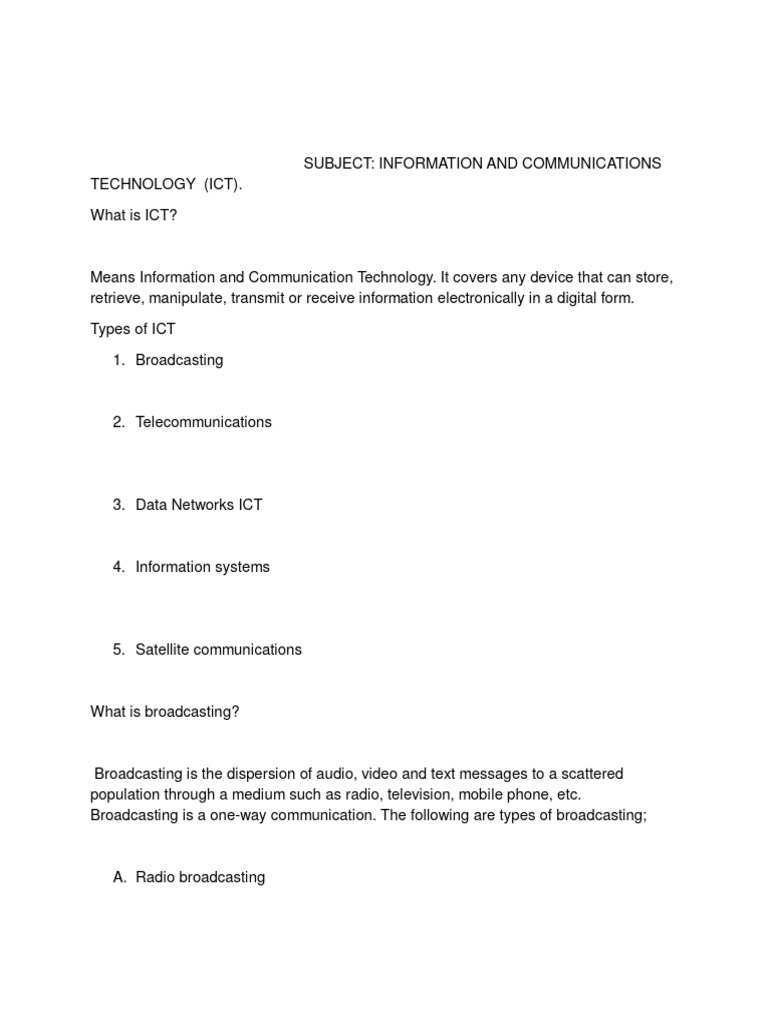ICT Overview: Broadcasting & Telecom | PDF | Broadcasting ...