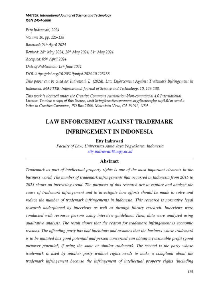 Law Enforcement Against Trademark Infringement In Indonesia Pdf