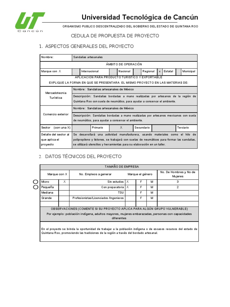 CEDULA DE PROYECTO[1][1] Quintana Roo México