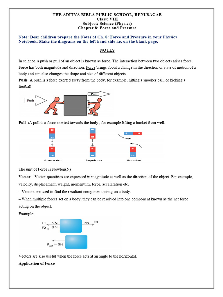 Force, Pressure, and Friction Notes | PDF | Force | Friction