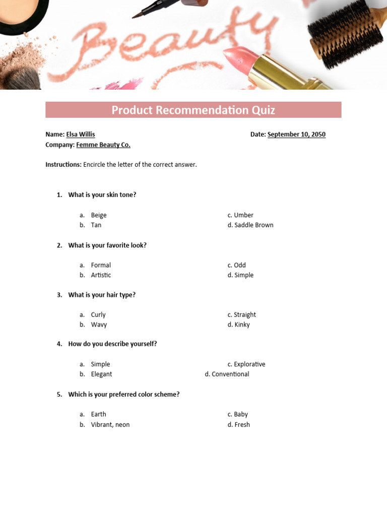 Product Recommendation Quiz Template | PDF