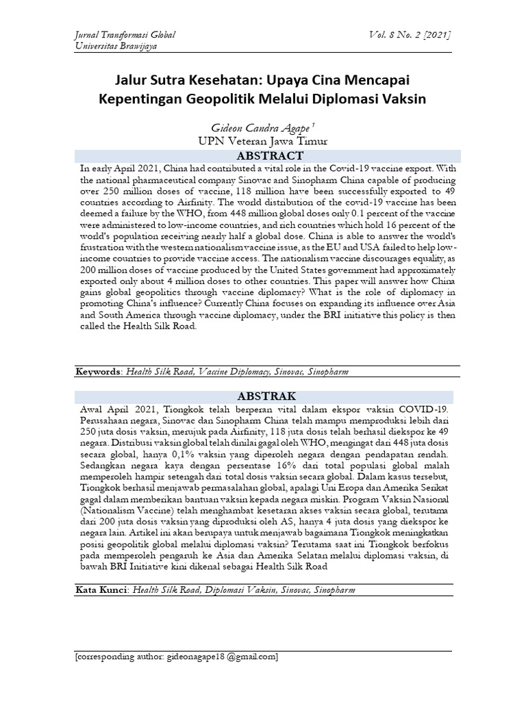 Diplomasi Vaksin Tiongkok dan Geopolitik | PDF