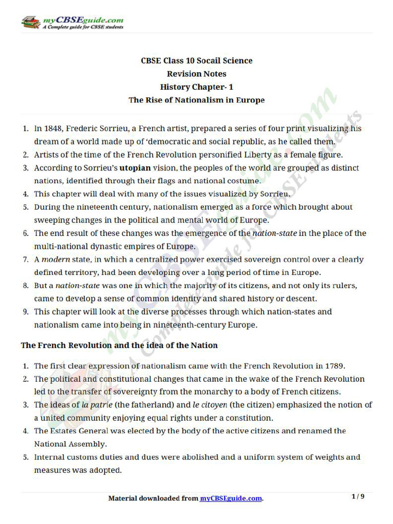 10 Social Science History Revision Notes ch1 240520 120031 | PDF