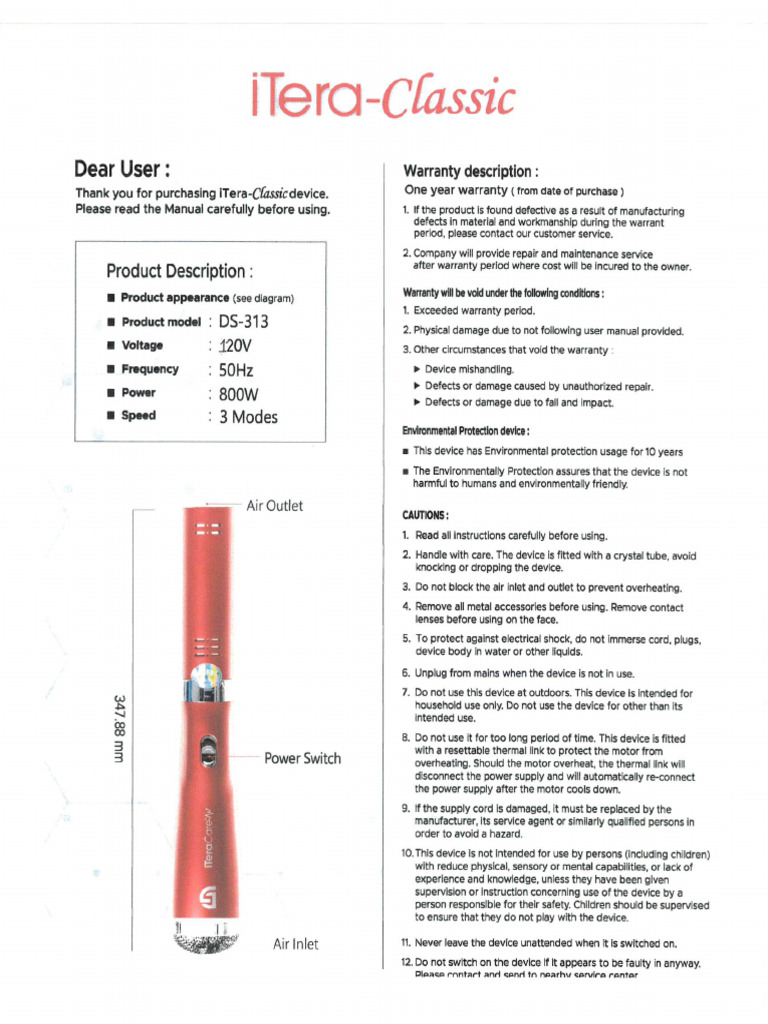 ITera Classic Use and Directions | PDF