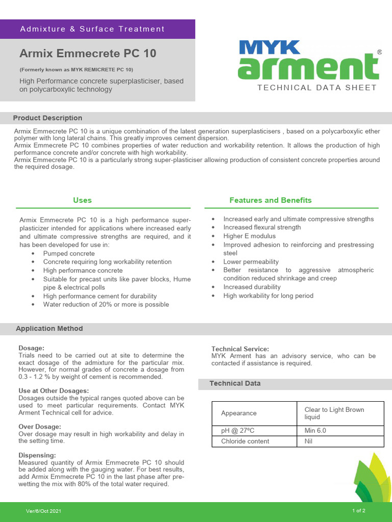Armix Emmecrete PC 10 Ver 6 | PDF | Concrete | Secondary Sector Of The ...