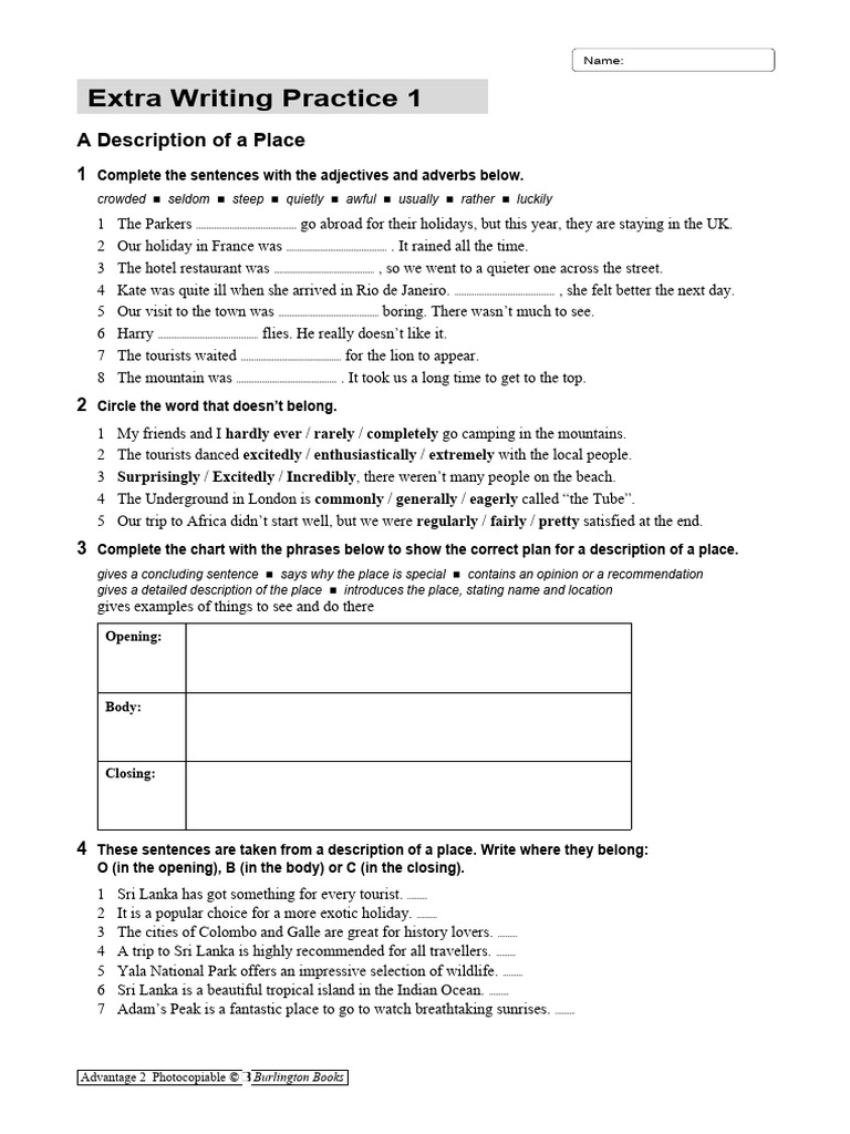 01advantage2 ExtraWritingPrac1 | PDF | Linguistic Morphology | Syntax