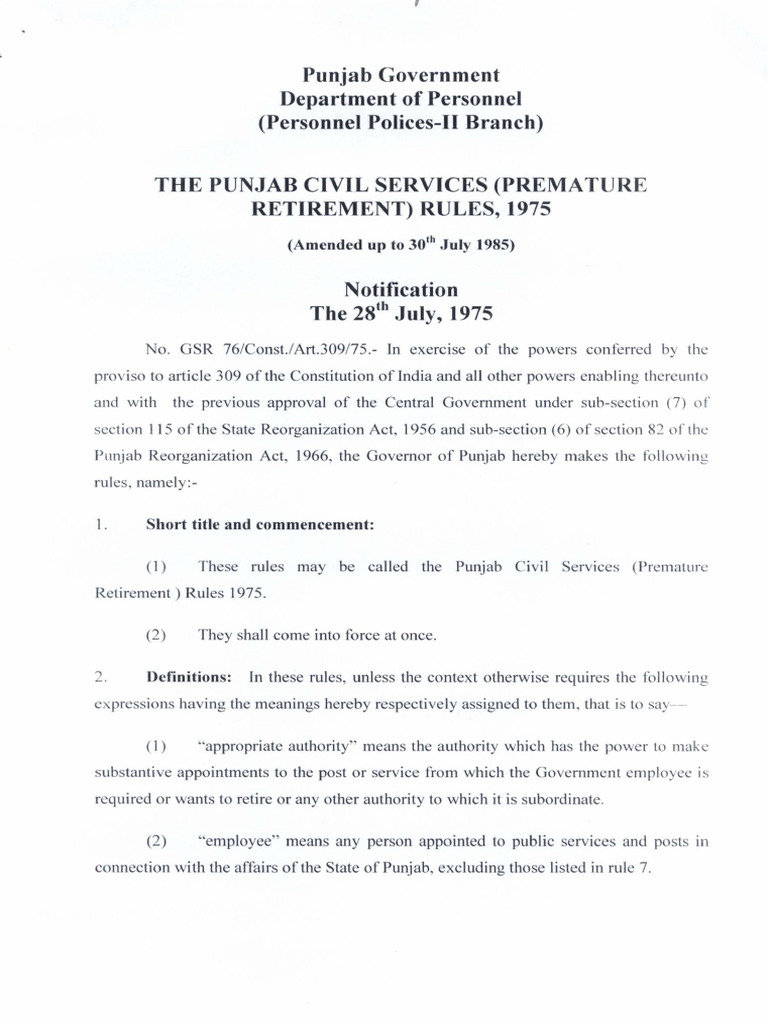 Premeature Retirement-Rule 1975 | PDF