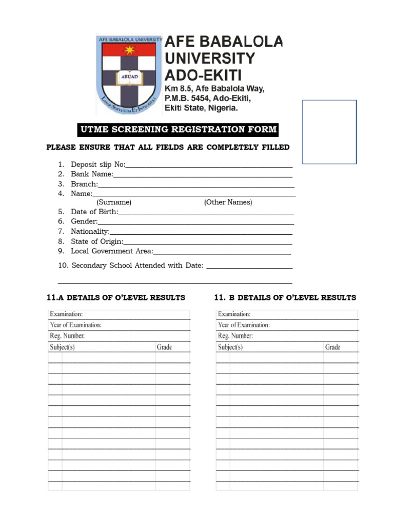 UTME Screening Registration Form | PDF