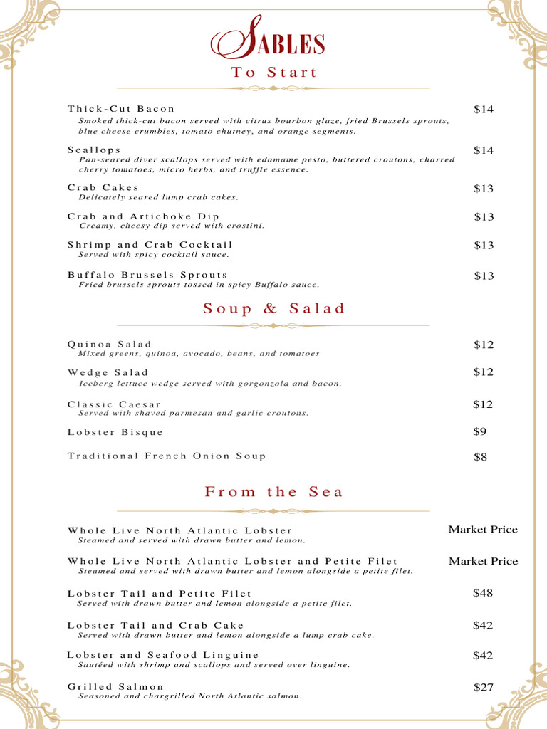 Sables_Menu | PDF | Steak | Salad
