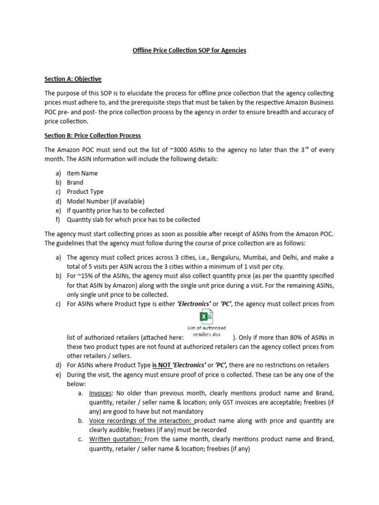 Offline Price Collection SOP For Solugo - 20240429 | PDF | Business