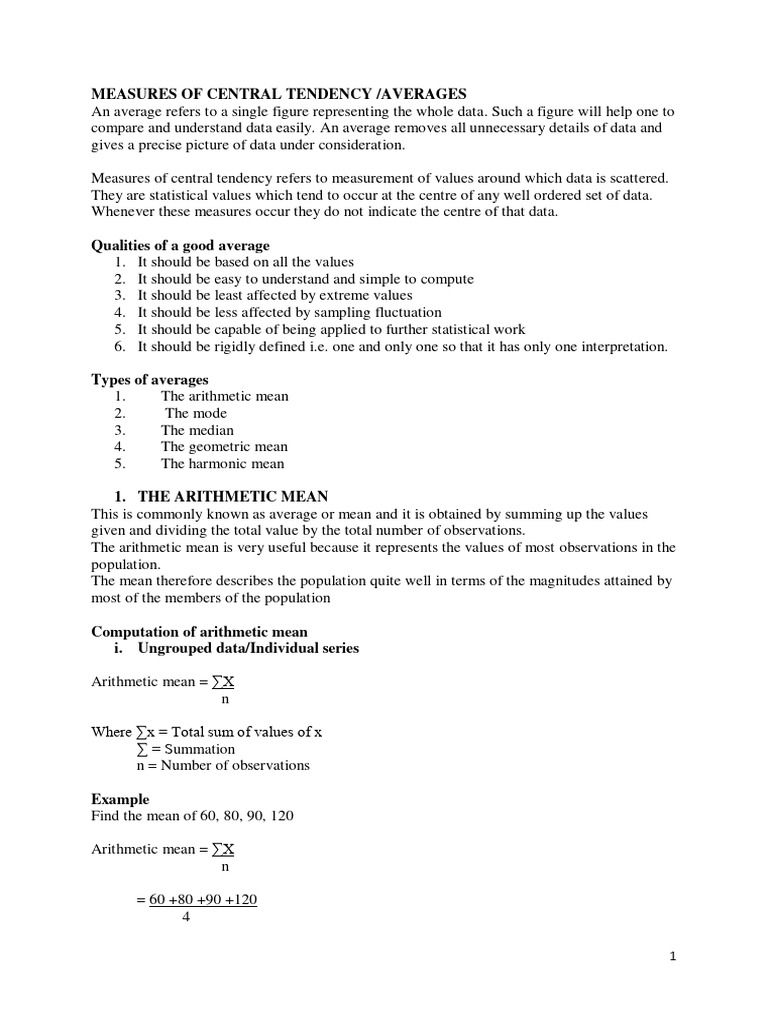 Topic 3 - Measures of Central Tendency | PDF | Mean | Logarithm