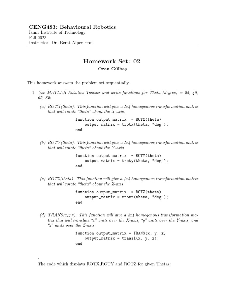 Matlab Robotics Toolbox by Peter Corke Examples | PDF | Rotation ...