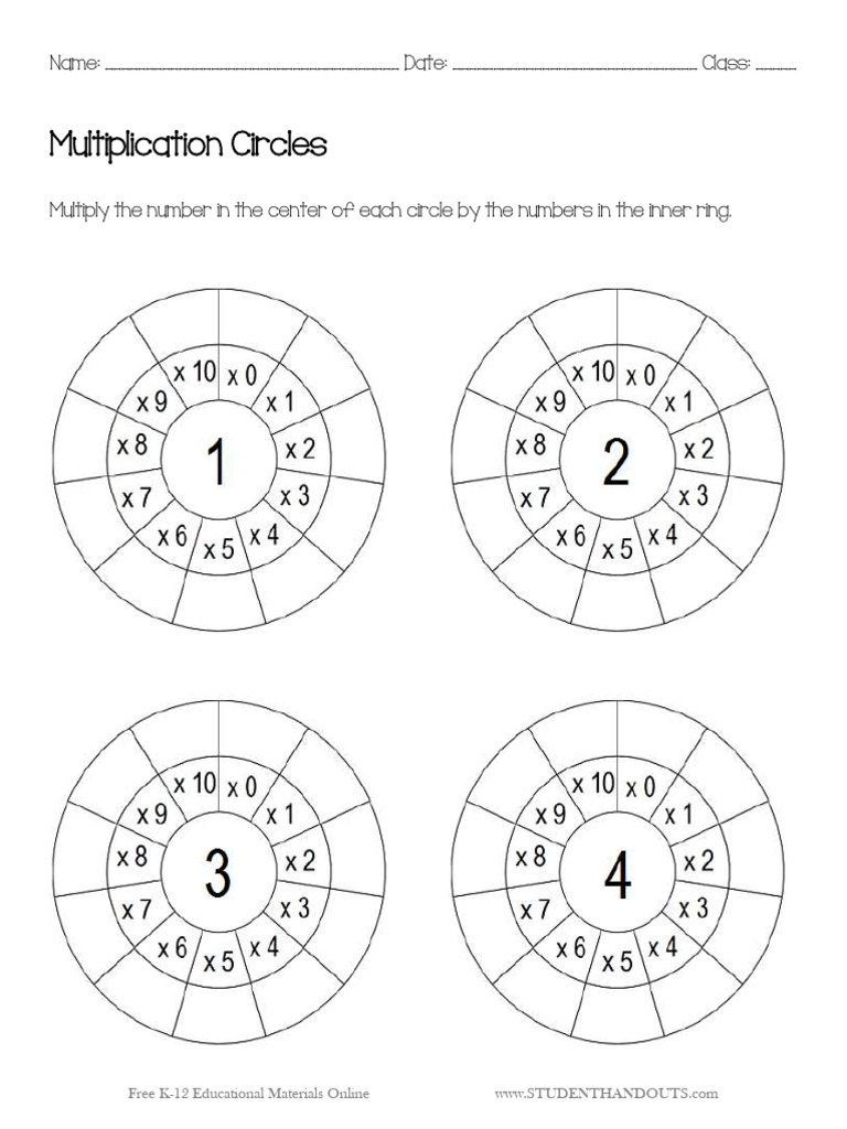 Multiplication Circles Worksheet 1 2 3 4x10 | PDF