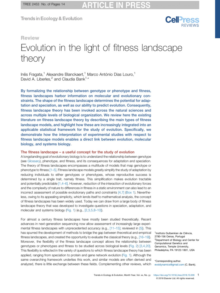 Evolution in The Light of Fitness Landscape Theory | PDF | Fitness ...