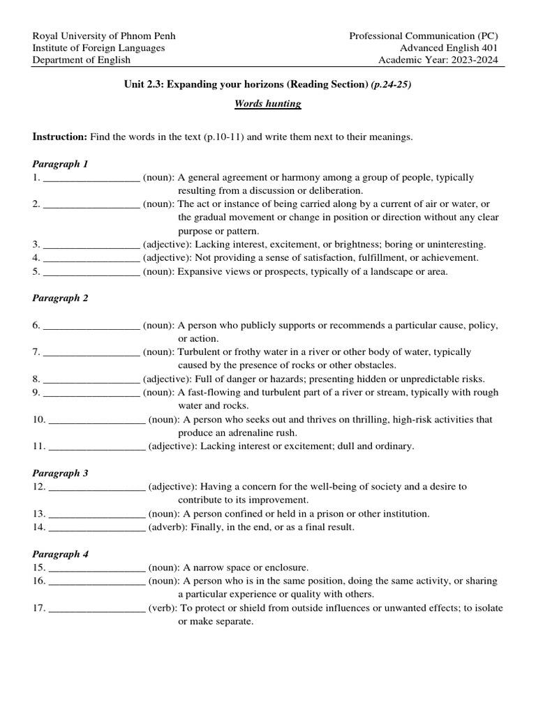 Reading Unit 2 - Vocabulary Work For Students | PDF | Adjective | Noun