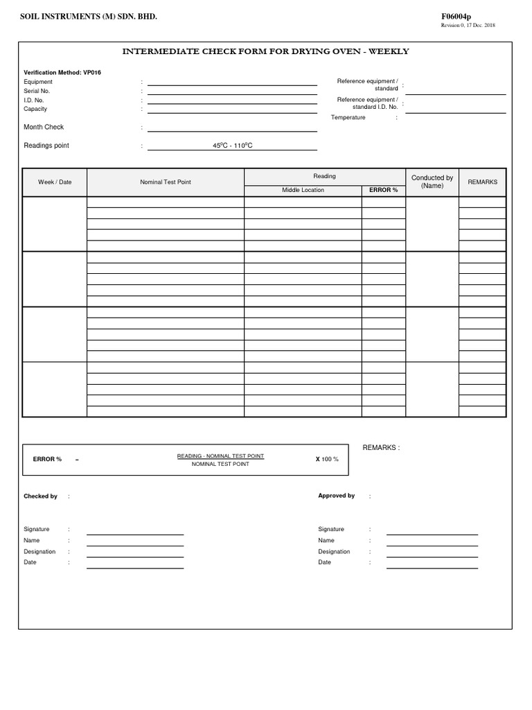 Weekly Drying Oven Check Form | PDF