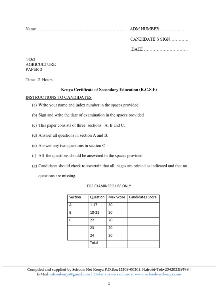 Agriculture Paper 2 Form 3 Term 3 Exam 2018 Pdf Livestock Cattle
