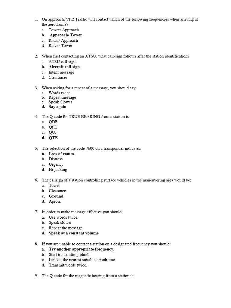 VFR Radio Telephony Exam Guide | PDF | Transponder (Aeronautics) | Sea ...