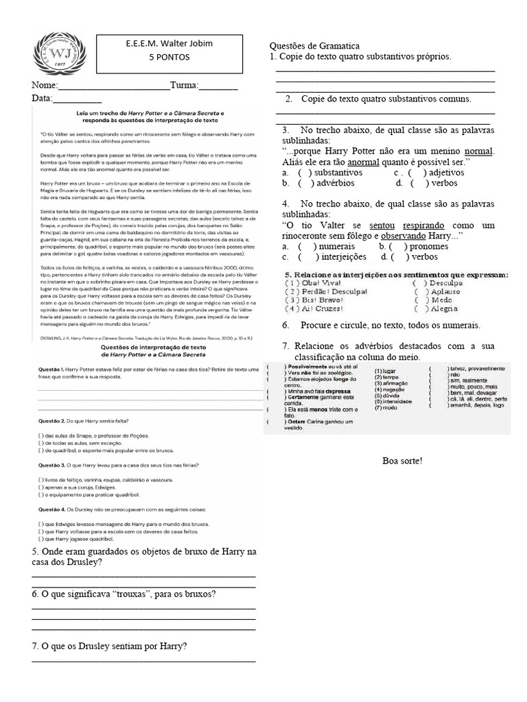 Prova Português 6º Ano | PDF | Substantivo | Famílias linguísticas