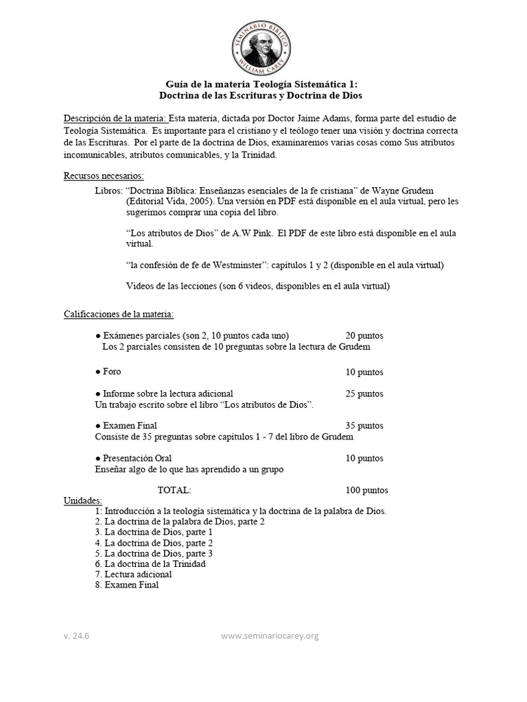 Guia de la materia Teología Sistemática 1 v24.6 PDF Biblia Teología
