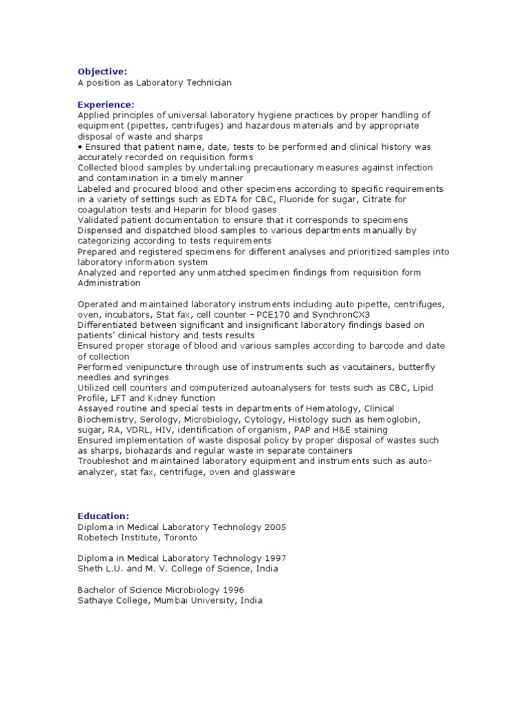MLT Resume for Fresh Graduates | PDF | Medical Laboratory | Laboratories