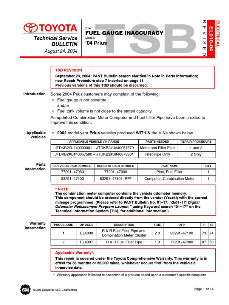 TSB Fuel Gauge (EL010-04) | PDF | Electrical Connector | Pipe (Fluid ...