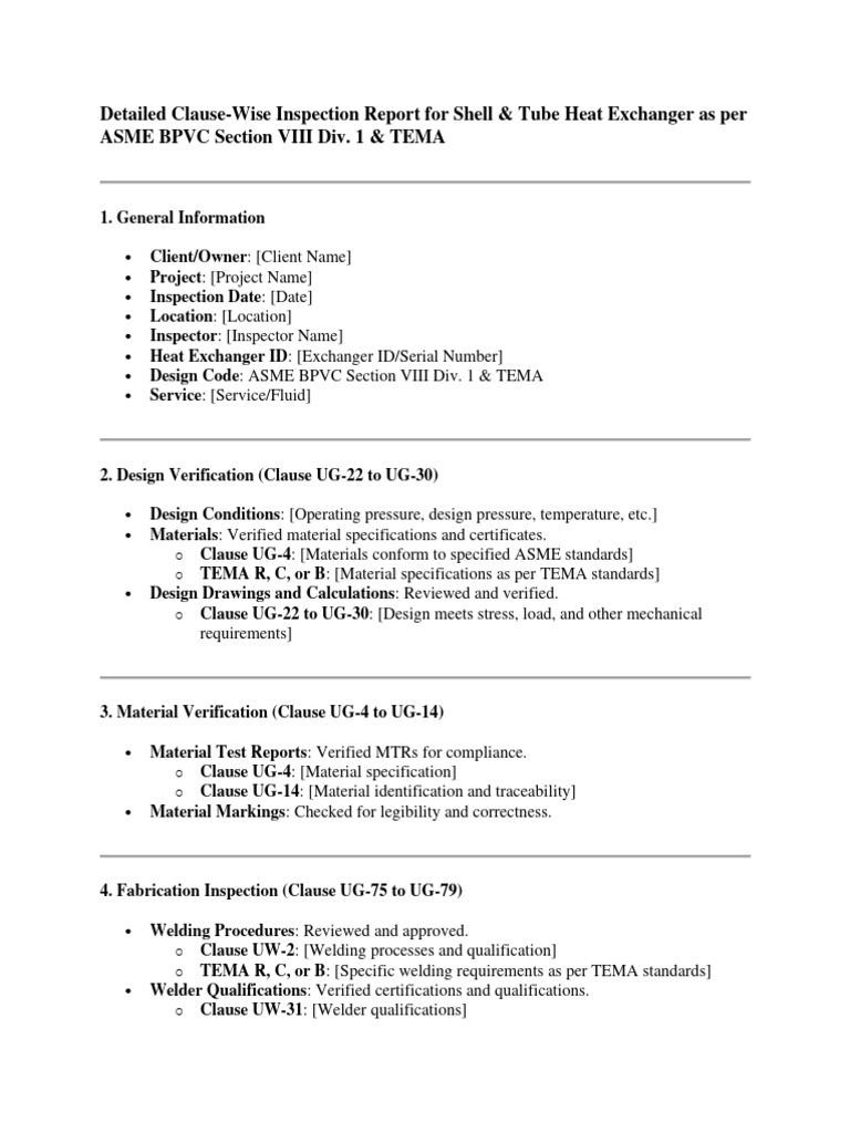 Shell & Tube Heat Exchanger Inspection Report Example Download Free