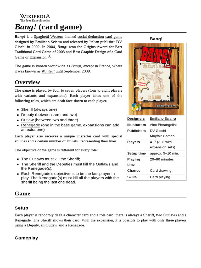 Bang! Card Game Overview and Rules | PDF | Games & Activities