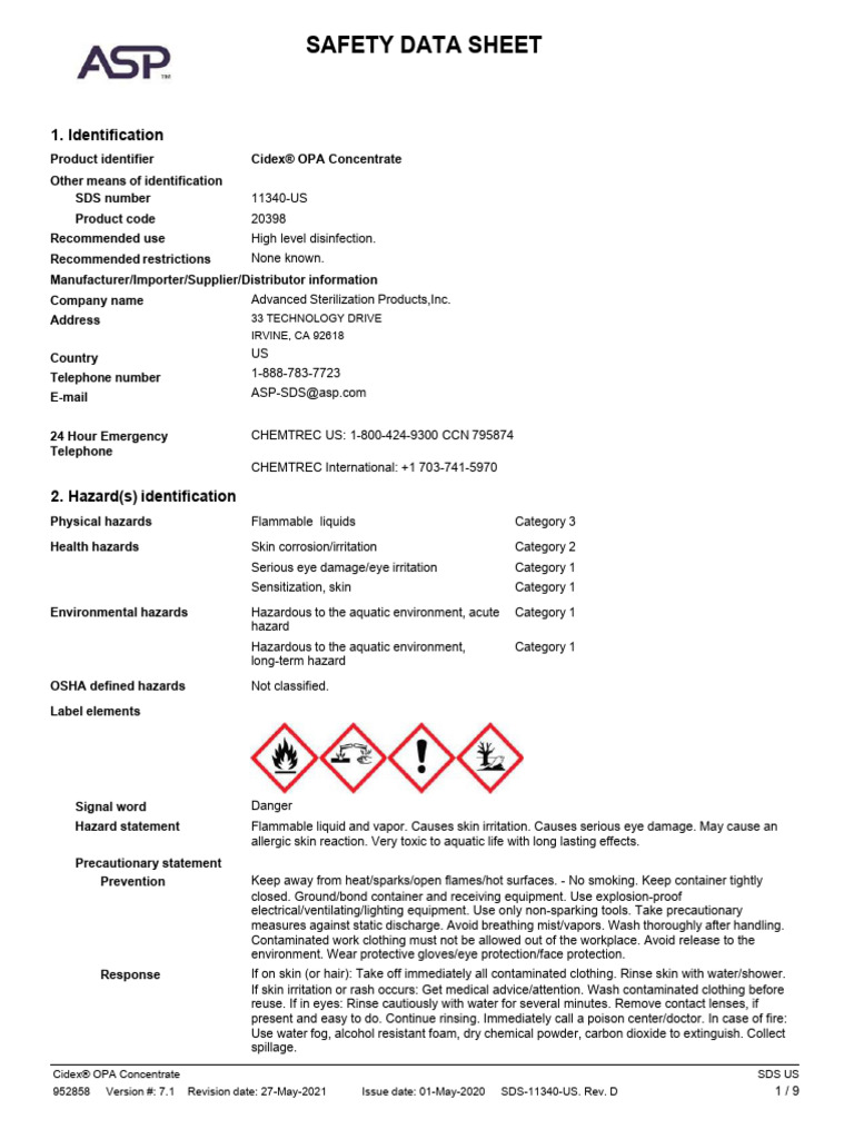 Cidex OPA | PDF | Firefighting | Personal Protective Equipment