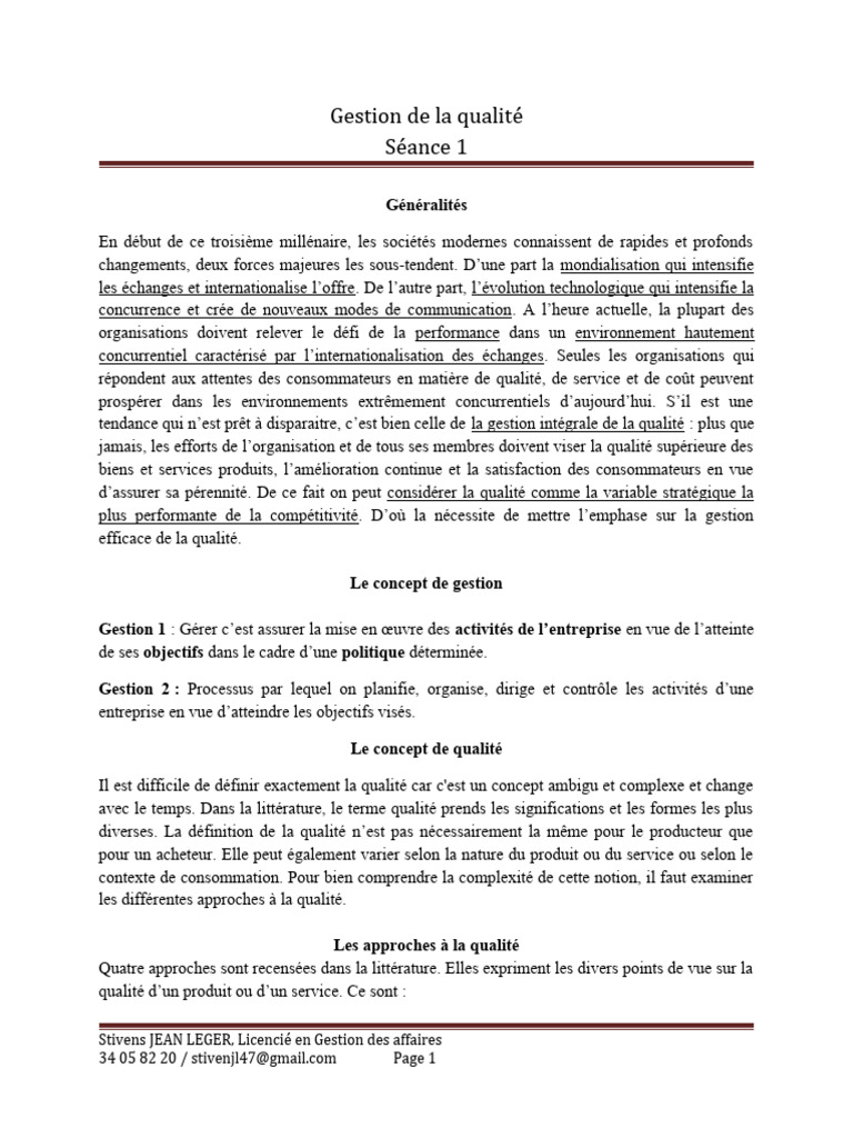 Gestion de la qualité : Concepts et enjeux | PDF | Management de la ...