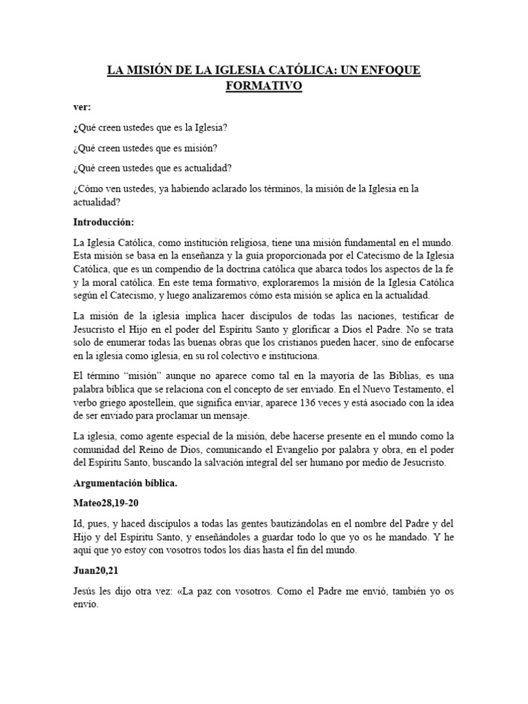 Misión de la Iglesia Católica hoy | PDF | Iglesia Católica | Cristo ...