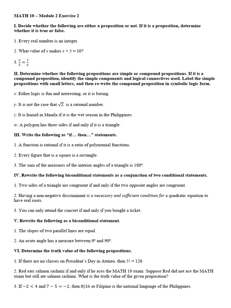 Propositions and Logical Statements Exercise | PDF