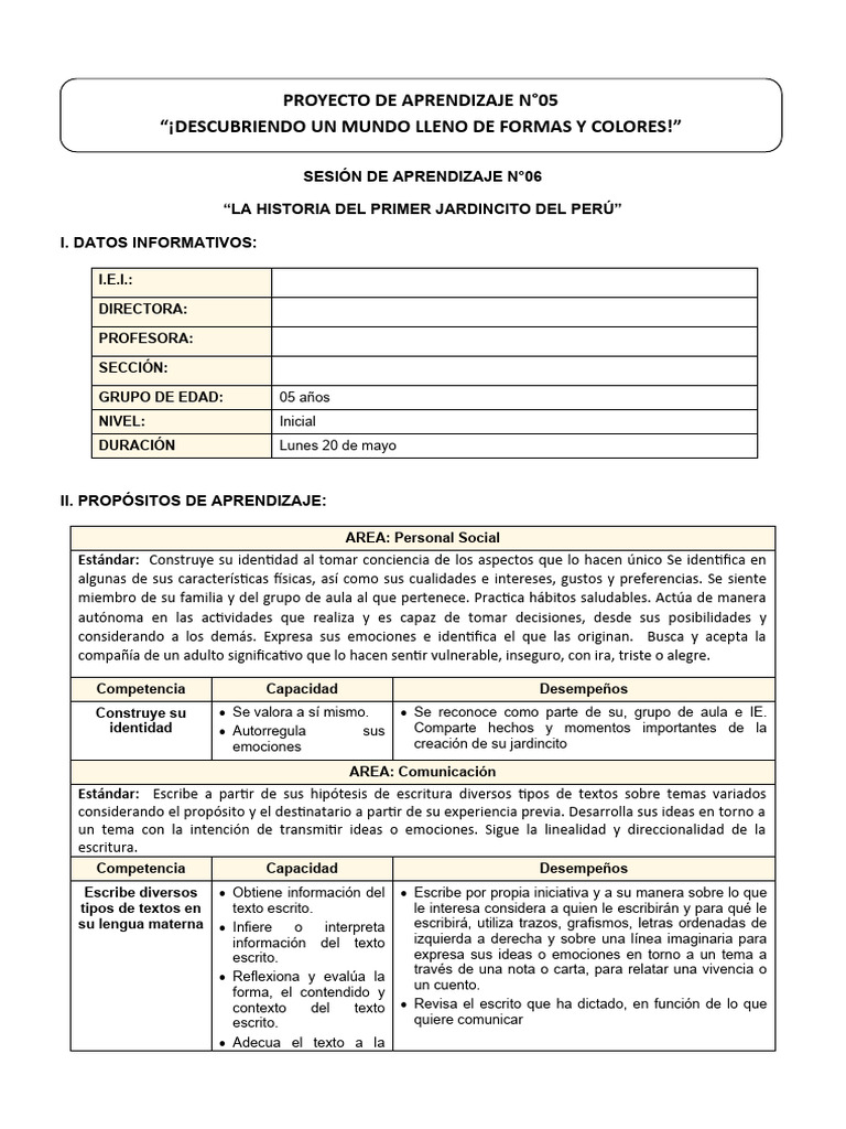 5 Años - Actividad Del 20 de Mayo | PDF | Educación de la primera ...