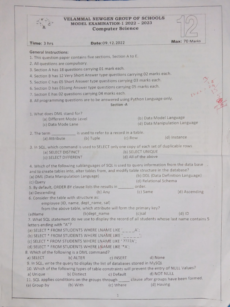 VV Sample Paper | PDF