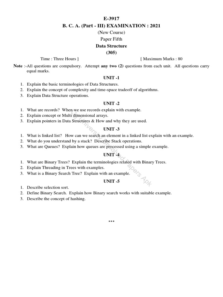 BCA Exam: Data Structures Guide | PDF | Computer Data | Applied Mathematics