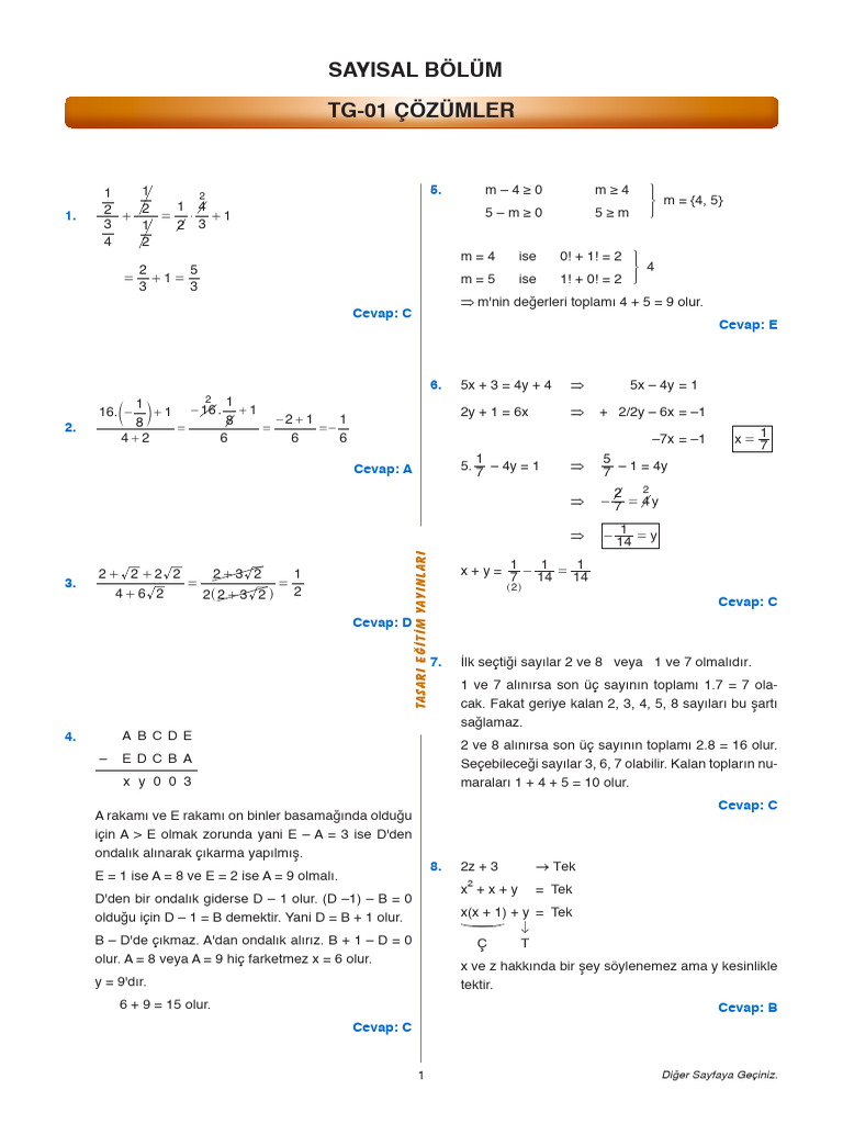 Dgs 5 Muhteşem Deneme-1 Çözüm | PDF