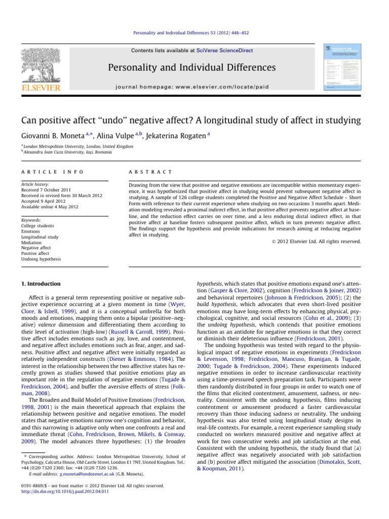 College Students' Emotional Balance | PDF | Affect (Psychology) | Emotions