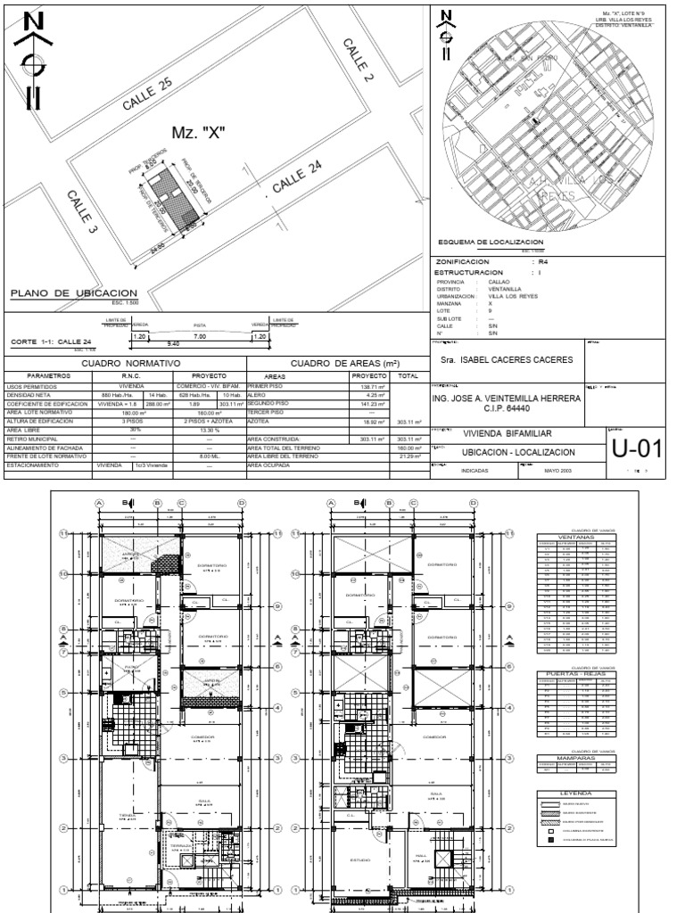 Planos de Vivienda Bifamiliar y Comercio | PDF