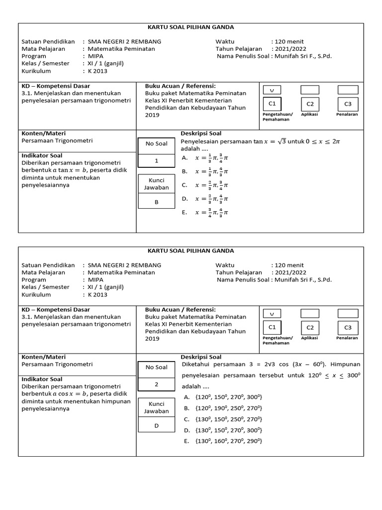 Kartu soal kd 3.1 matematika peminatan kelas x tingkat sma Kartu soal kd 3.1 matematika peminatan kelas x tingkat sma