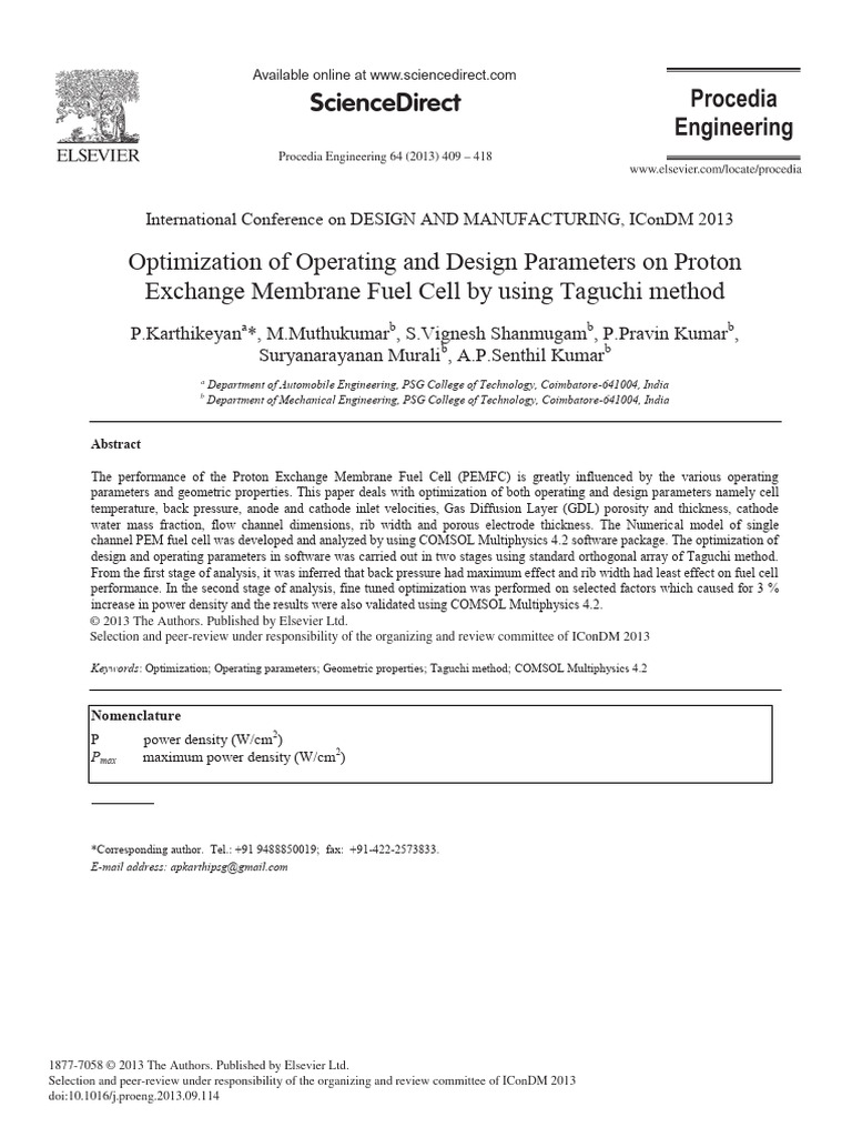 Taguchi Method for PEM Fuel Cell Optimization | PDF | Fuel Cell ...
