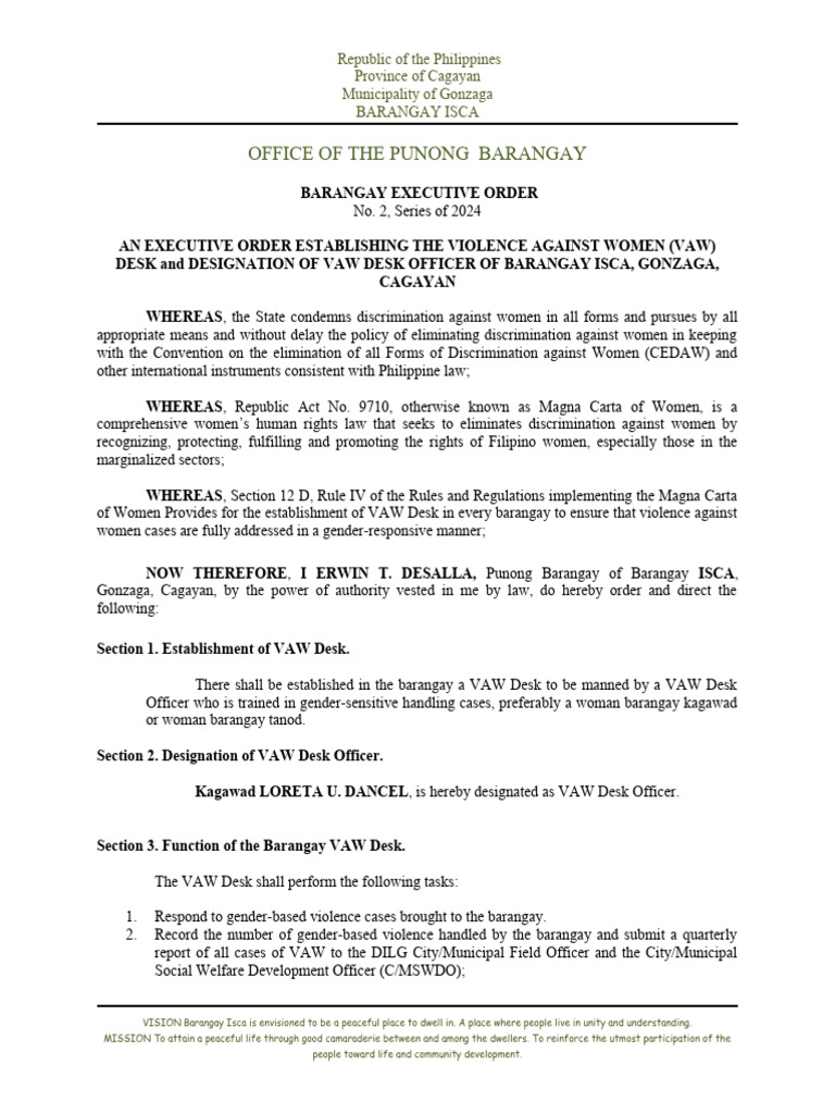 Executive Order No. 2, s.2024 (VAWC) PDF Government Rights