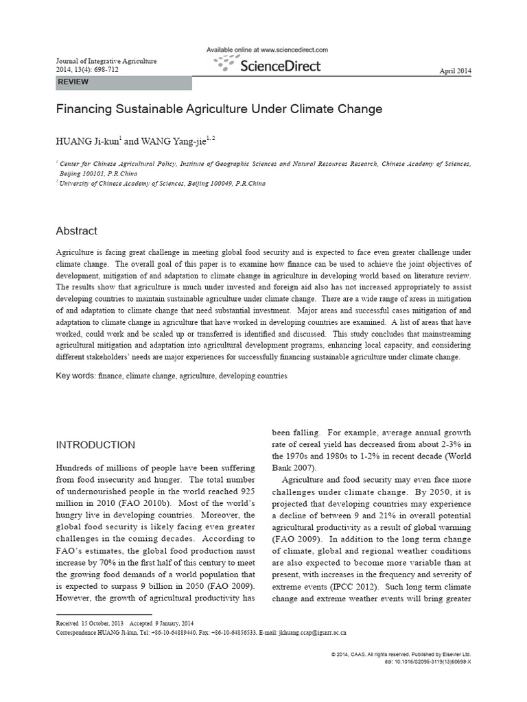 Financing Sustainable Agriculture Solutions | PDF | Climate Change ...